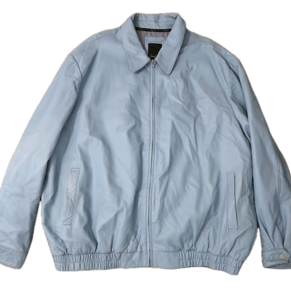 VTG Sean John Jacket Men's Size 3XL XXXL Blue Leather Back Hit Logo Y2K Rap